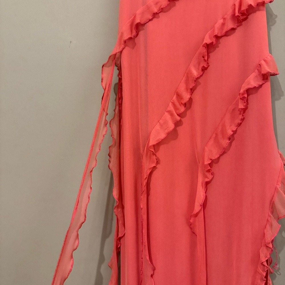 NWT- Princess Polly High Slit Ruffle Dress, Coral, size 8 - Picture 9 of 12